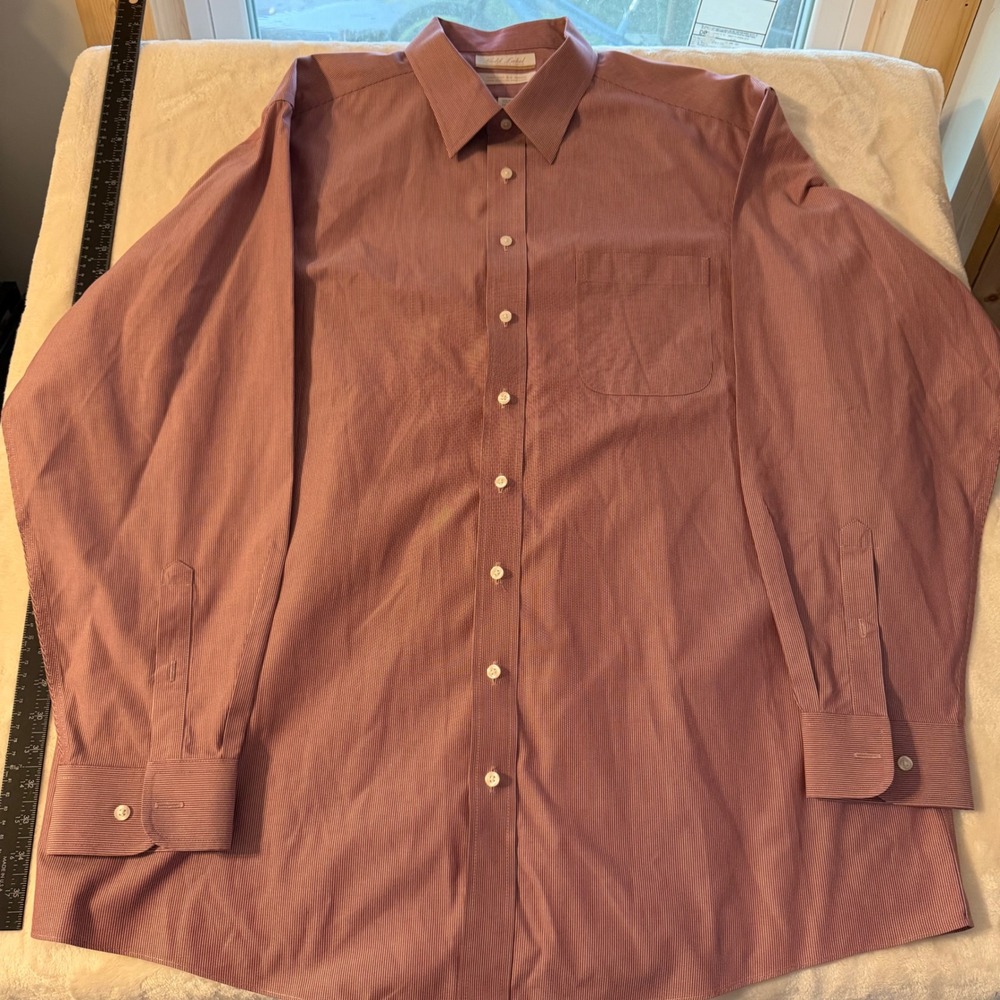 Roundtree & Yorke Gold Label Red Micro Stripe Dress Shirt 18.5 36/37 Tall Cotton